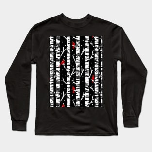 Cardinal birds on birch trees in the winter at night Long Sleeve T-Shirt
